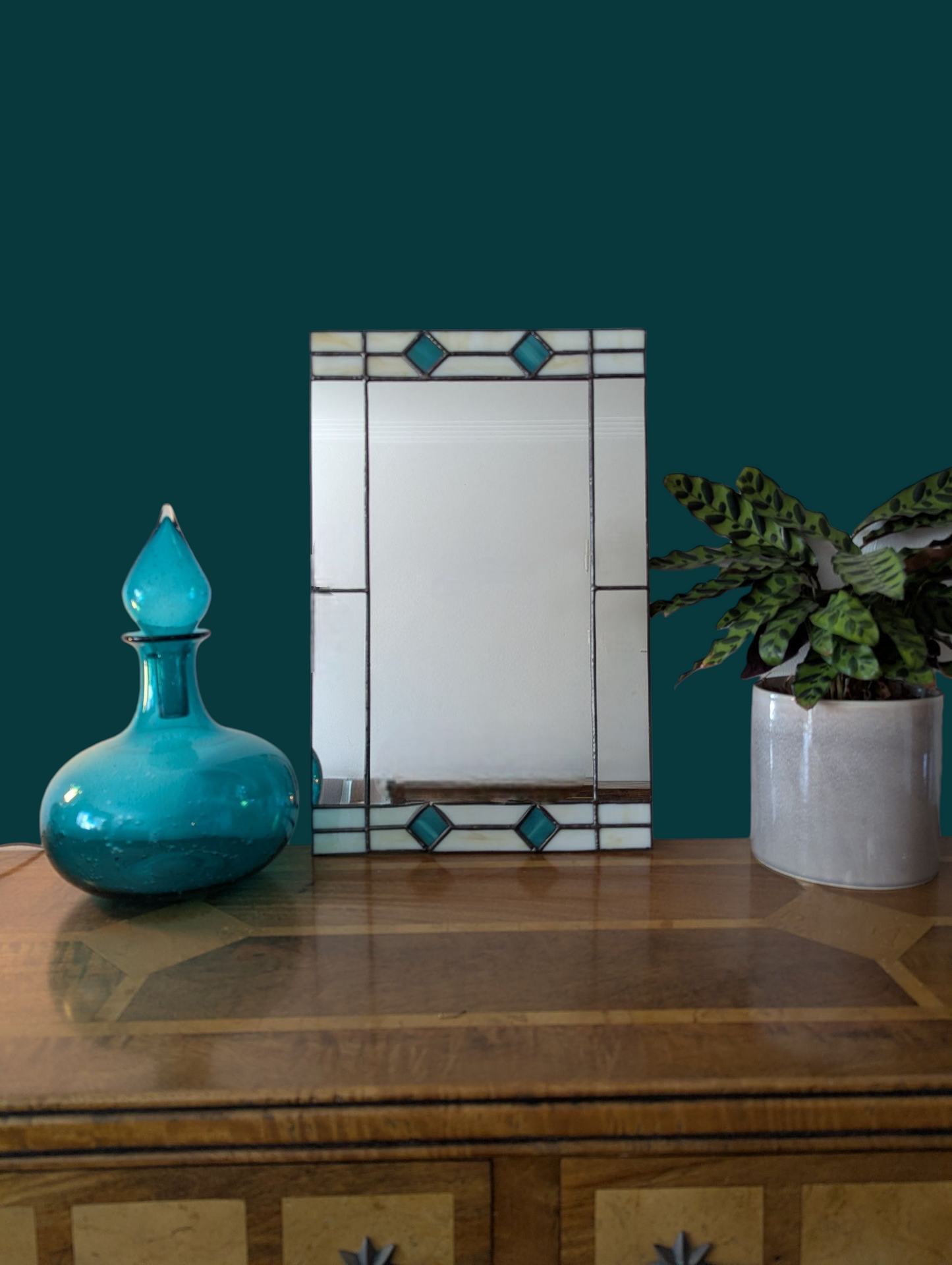 Vintage Portrait Mirror (Stone & Blue)
